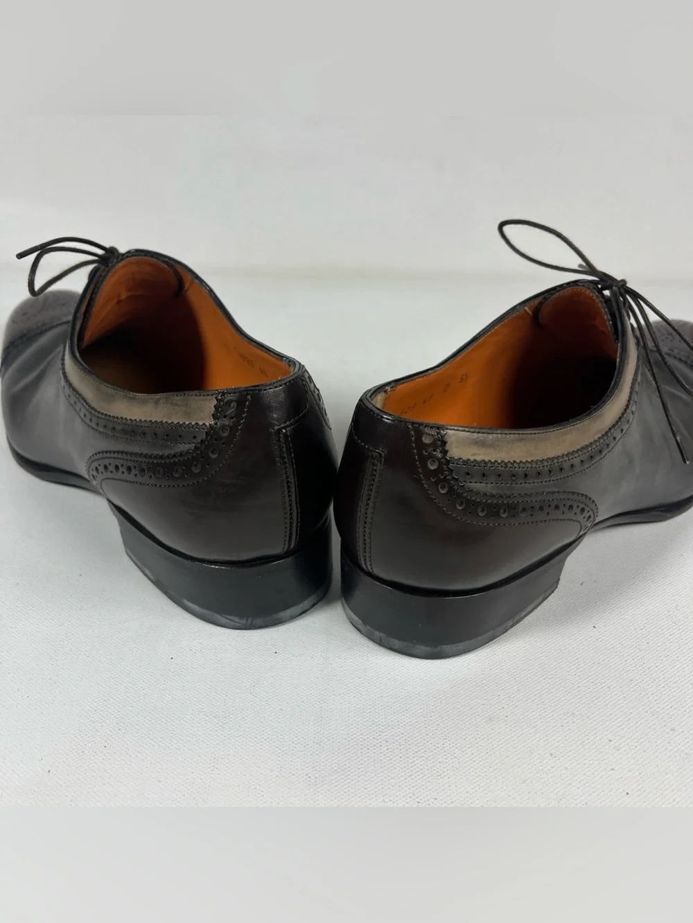 Santoni Leather Cap Toe Oxford Dress Shoes Multi Tone Made in Italy Size 9.5